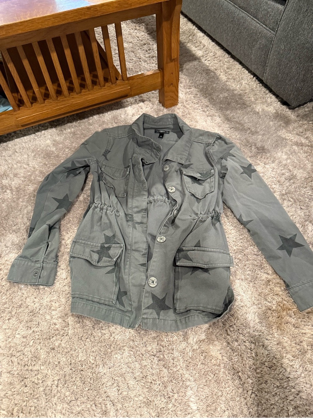 Aqua Olive Green Star-Print Utility Jacket